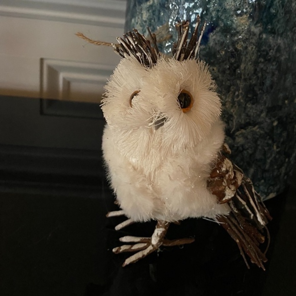 Anthropologie  Bottle Brush Snowy Owl Christmas Tree Ornament Figurine